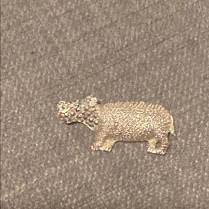 Sterling Silver Rhinoceros With Gems Brooch